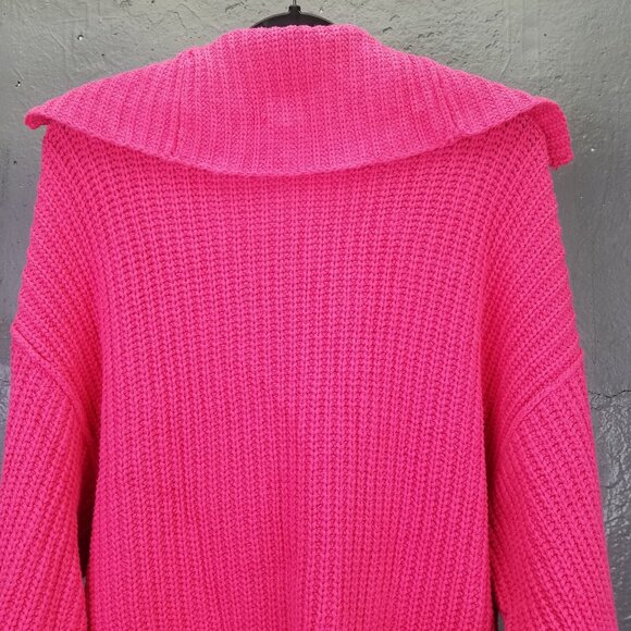 Free People Swim Too Deep Cardigan Sweater S Oversized Chunky Knit Fuchsia Flame - Picture 11 of 16